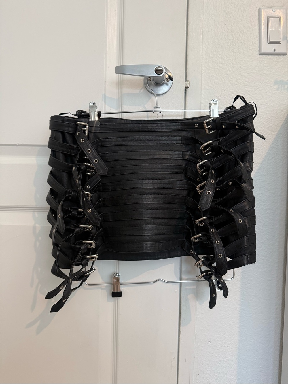 Retrofete Ivory Multi-Buckle Black Leather Skirt - Picture 6 of 7
